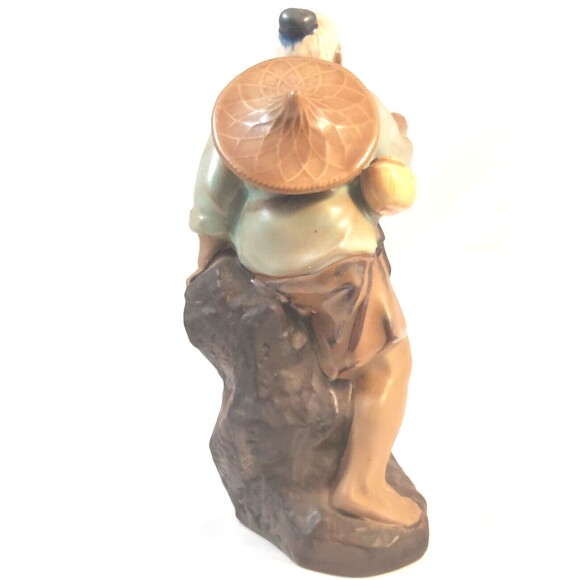 Vintage Chinese Shiwan Artistic Ceramic Mudman Fisherman Glazed Figurine 8" tall - Picture 4 of 10